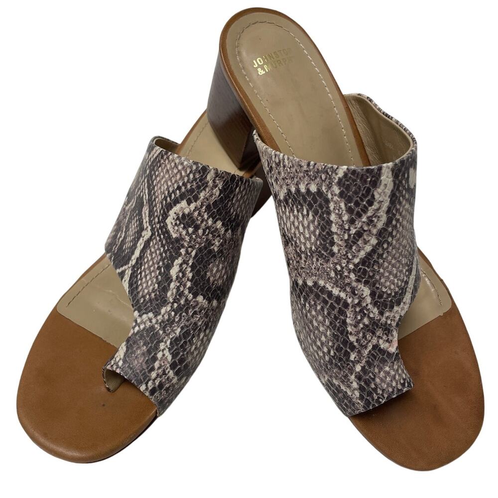 Johnston & Murphy‎ Kelsey Snake Print Leather Slide on Sandals, Ladies size 9